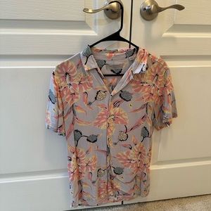 All Saints Hawaiian Pipeline Shirt Mens XS Pink Floral Short Sleeve